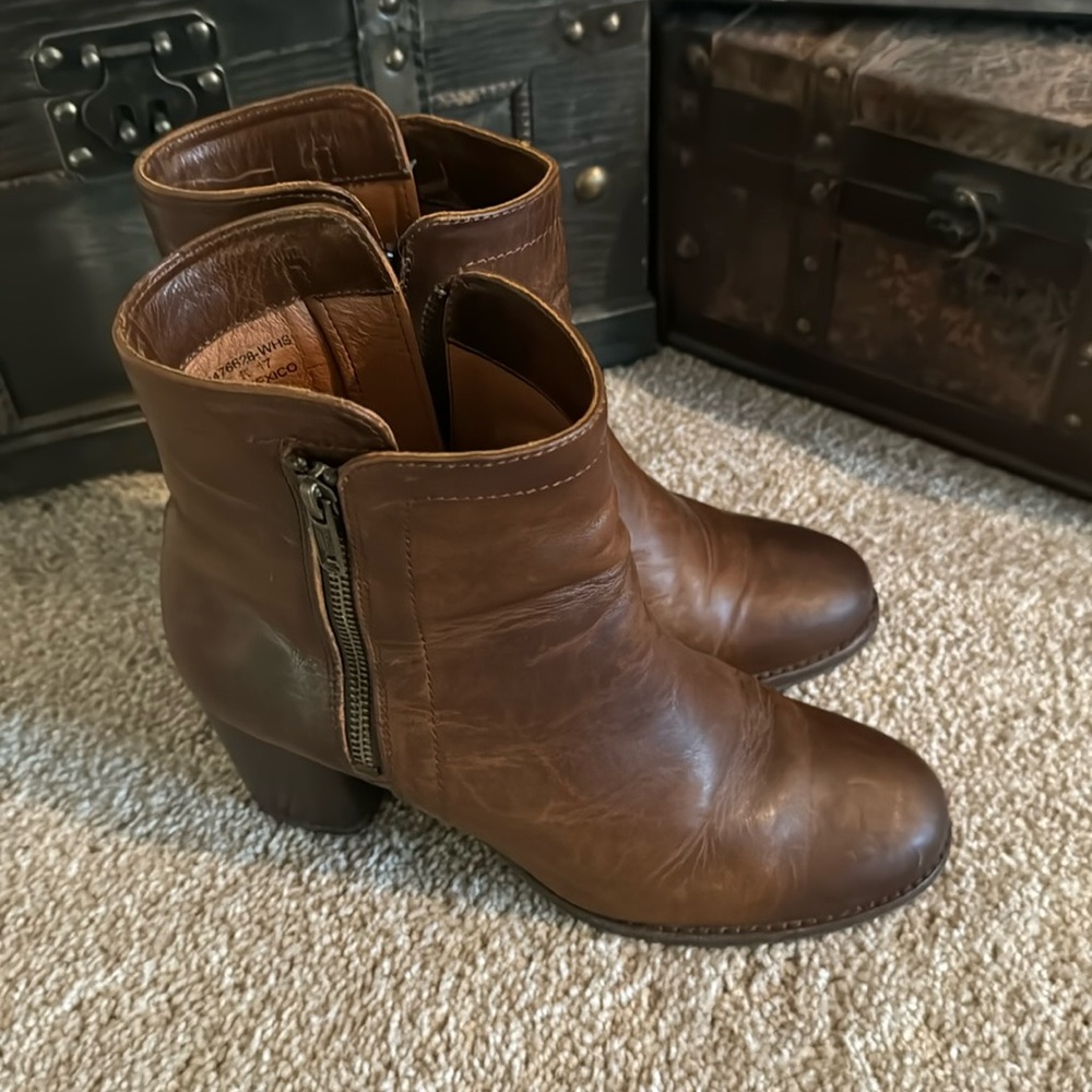 $379 Frye Addie Cognac Brown Genuine Leather Double Zip Fall Winter Ankle Bootie